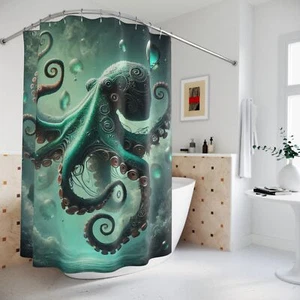 Mystical Steampunk Octopus Shower Curtain – Deep Sea Fantasy Bathroom Decor - Picture 1 of 6
