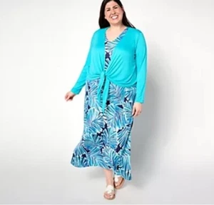 Belle Kim By Gravel Reg Better Together Dress & Shrug Set Peacock Palms Sz -2X - Picture 1 of 6