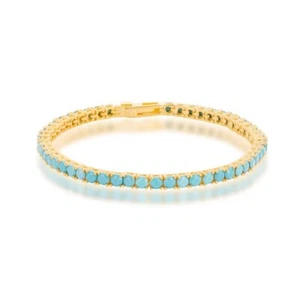 925 Turquoise tennis bracelet |Round Lab turquoise tennis bracelet gold Plated | - Picture 1 of 5