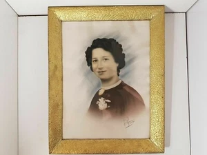 Cadre photo bois ancien vintage sous verre photographie superbe portrait femme - Imagen 1 de 12
