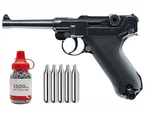 Umarex Legends Luger P.08 .177 Air Pistol w/5x 12g CO2 Tanks and 1500 BBs Bundle - Picture 1 of 9