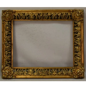 Ca1900-1930 Old wooden frame decorative with metal leaf Internal: 21,2x16,5 in - Picture 1 of 7