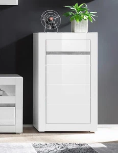 Kommode Highboard Carat 66cm weiß Hochglanz beton grifflos MDF - Bild 1 von 6