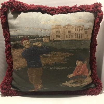 Golf At Saint Andrews Pillow Tapestry Jacquard Loomed Fringed - Image 1 of 4