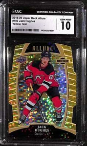 2019-20 Upper Deck Allure Yellow Taxi 100 Jack Hughes Rookie CGC 10 GEM MINT - Picture 1 of 2