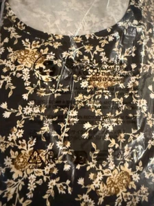 Lands End 100% Cotton SS Mid-Calf Nightgown - 2x  Black Coriander Floral - Picture 1 of 3