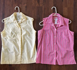 Liz Claiborne ärmelloses Shirt mit Knopfleiste Oberteil rot kariert Gr. 6. - Bild 1 von 7