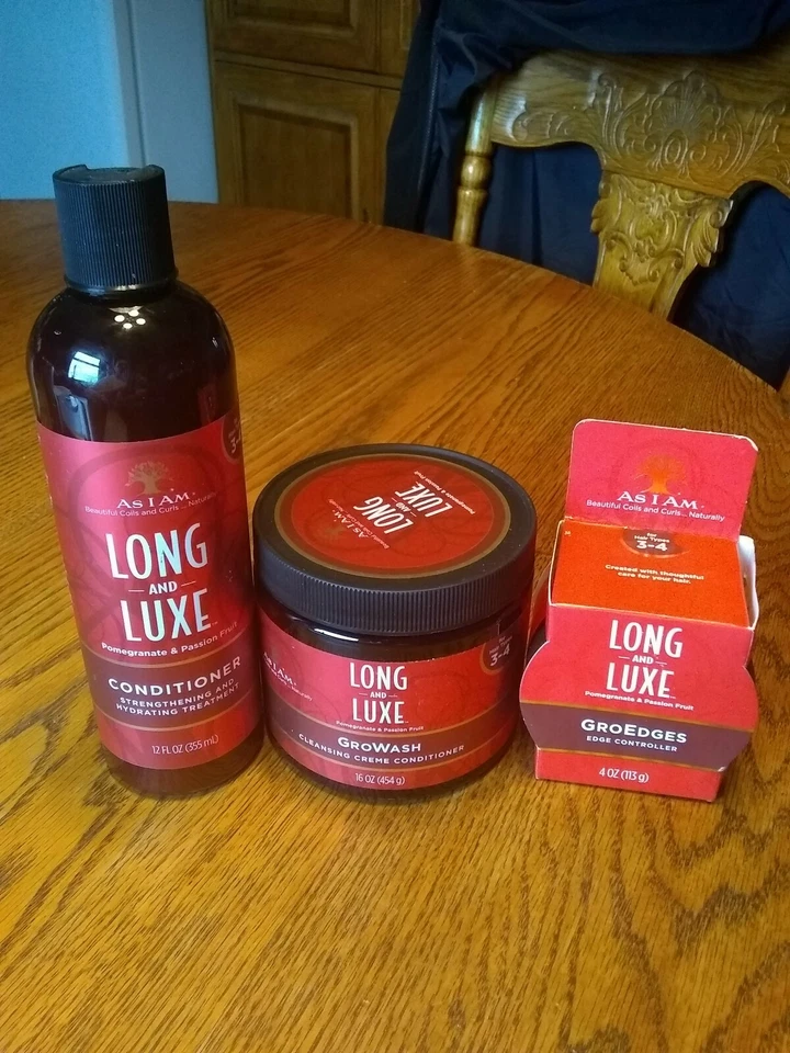 As I Am Long & Luxe Pom/Passion GroEdges 4 oz, growash 16 oz, acondicionador 12 oz x Foto 1 de 4