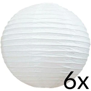 BULK PACK (6) 8" White Round Paper Lanterns, Even Ribbing, Hanging Decoration - Picture 1 of 6