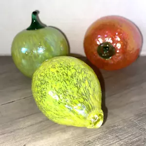 Vintage Handblown Iridescent Glass Fruit Apple Lemon and Orange Glass Art - Picture 1 of 8