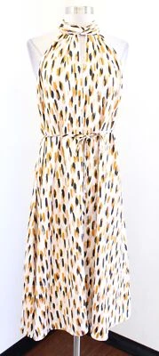 NWT Banana Republic Twist Neck Keyhole Satin Tie Waist Spotted Midi Dress PS SP - Image 1 of 4