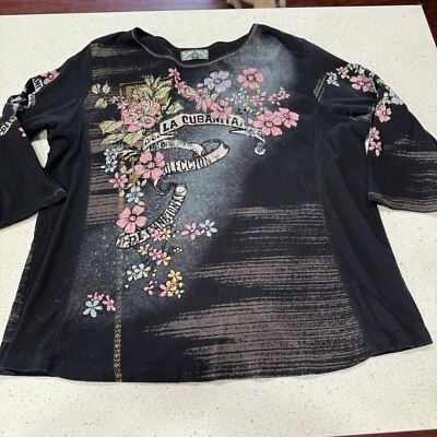 Camisa Top Vanilla Sugar 2x Manga Larga Gráfico Occidental Adornada Bling e Foto 1 de 4