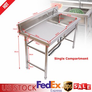 Commercial Kitchen Sink Prep Table w/ Faucet Stainless Steel Single Compartment