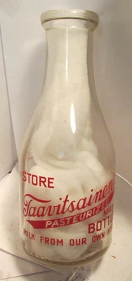 vintage pyro qt milk bottle Taavitsainen's milk (Gardner,Mass) store bottle - Image 1 of 2
