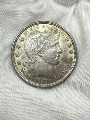 * 1892-P *MEDIO DÓLAR BARBERO BU MS * Increíble brillo y tonificación F174 Foto 1 de 4