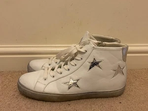 Chattawak Women's White Leather Metallic Star Lace Up High Top Sneakers Size 40 - Picture 1 of 8