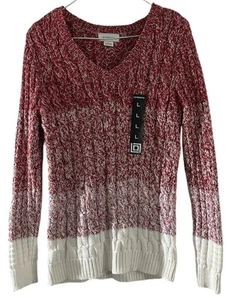 NWT Liz Claiborne Sweater Ombré Cable Sweater Red White Size Large - Picture 1 of 10