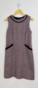 Boden Dress Womens Size 12 Pink Navy Check Tweed Wool Shift Pinafore Pockets - Picture 1 of 7