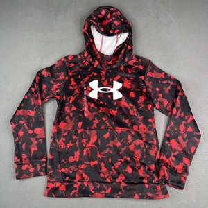 Under Armour Hoodie Youth Large Red Black Camo Armour Fleece Logo Pullover Boys - Picture 1 of 10