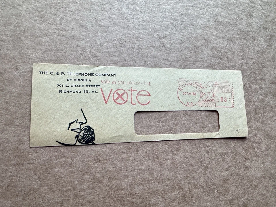 US  VOTE Thematic Meter Piece(15) 1952 Vote As You Please +Richmond VA+PB#187004 - Image 1 of 1