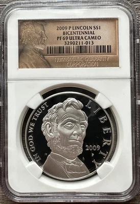 2009-P Lincoln Bicentennial Silver Dollar NGC PF69 ULTRA CAMEO - Image 1 of 2