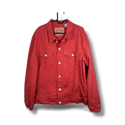 Levi’s Men’s XL Red Trucker Jacket Vintage Style Stretch Twill WPL 423 Biker - Image 1 of 4