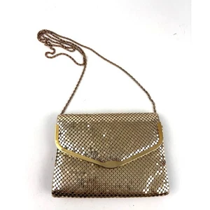 Vintage Gold Metallic Crossbody Purse Gold Hardware Chain Strap 1980s - Picture 1 of 16
