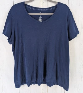 St Johns Bay Size XL Essential Tee Blue V Neck Cotton Short Sleeve Casual Top - Picture 1 of 7