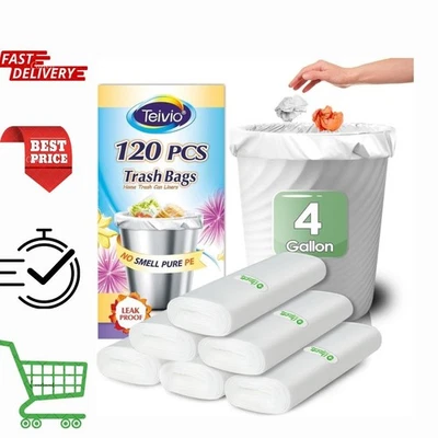 4 Gallon 120 Counts Strong Trash Bags Garbage Rubbish Bags White Heavy Duty fit - Image 1 of 4