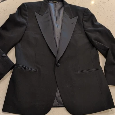 Yves Saint Laurent YSL Vintage Francia Azul Logo Botón Blazer Abrigo Chaqueta Lana Foto 1 de 4