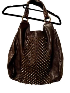 Leatherock USA Unlined Brown Leather Studded Satchel Hobo Handbag +Dustbag - Picture 1 of 12