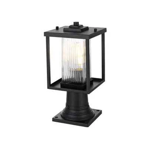 Outdoor Pole Light Fixture Reeded Glass Exterior Porch Walkway Modern Post 14.5" - Picture 1 of 9