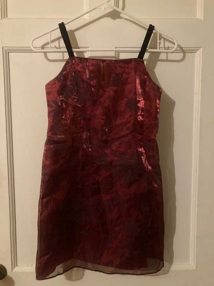 Vestido Vaina MARMELLATA Niñas Borgoña y Negro Floral Superpuesto ~ Talla 10 Foto 1 de 1