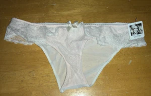 Nuevas bragas de bikini JESSICA SIMPSON de encaje y malla L rosa marfil nuevas con etiquetas - Imagen 1 de 3