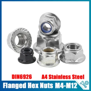 Flanged Nyloc Nuts Flange Nylon Insert Locking Nut A4 Stainless Steel M4 - M12 - Picture 1 of 22