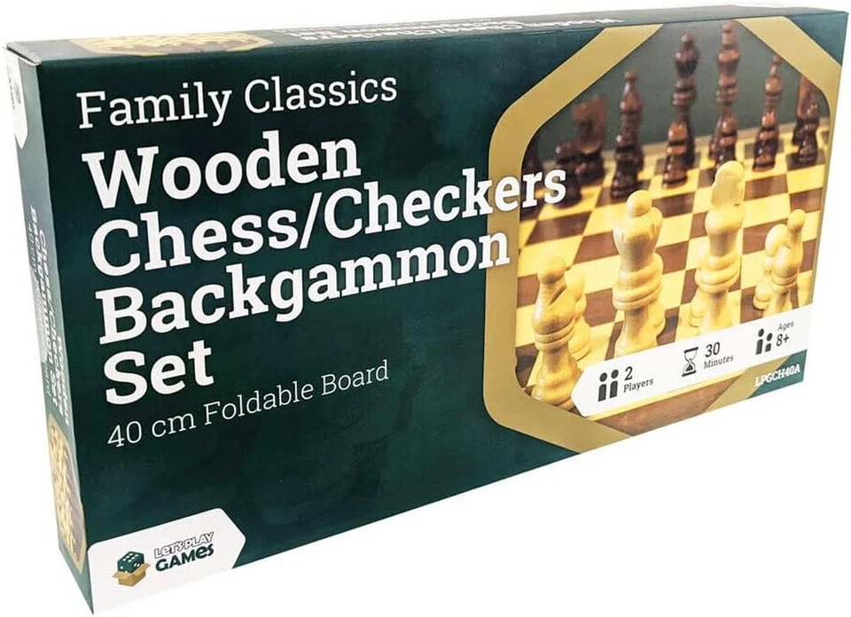 Wooden Folding Chess Checkers Backgammon Set 40cm