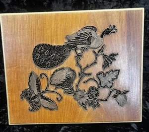 TIMBRO BATIK TJAP INDONESIANO RAME VINTAGE METÀ SECOLO SU TARGA LEGNO - Foto 1 di 10