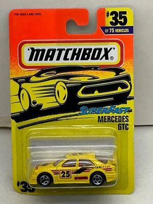 1996 MATCHBOX SUPERFAST #35 YELLOW MERCEDES-BENZ GTC RALLY CAR NEW ON CARD - Image 1 of 4