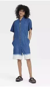 Houston White Adult Short Sleeve Denim Flight Jumpsuit - Blue XXL New - Picture 1 of 8