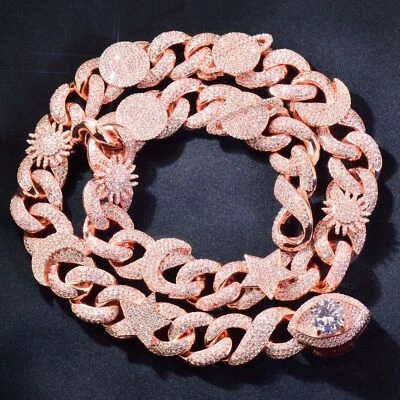 Pulseras Collar Cadena Cubana Hip Hop Estrella Sol Luna 5A Circón Cierre Ojo Joyería Foto 1 de 4