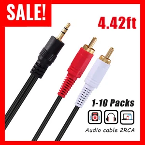 1-10 Packs 4.42FT 3.5mm Headphone to 2 RCA Audio Cable Stereo Audio Male Cord - Picture 1 of 6