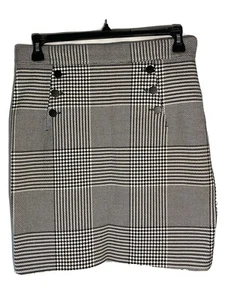 H&M Houndstooth Black Exposed Back Zipper Skirt Size 12 - Picture 1 of 4