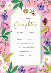 Daughter Birthday Card Classic Floral Gift Tag - 9 x 6 " - Foil Embossed - Picture 1 of 2