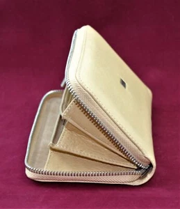Portafogli Donna Vera Pelle Borsello Porta Carte Monete di credito beige con zip - Picture 1 of 8