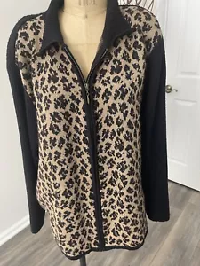 Lord and Taylor Womens Cardigan 1X Leopard Long Sleeve Marino Wool Blend Career - Picture 1 of 4