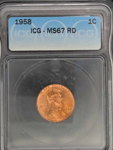 1958 P Lincoln Cent MS67 RD ICG Wheat Red Penny Beautiful Coin - Picture 1 of 3
