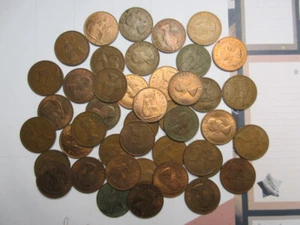 Coins job lot of 43 Elizabeth II pre-decimal pennies - Picture 1 of 1