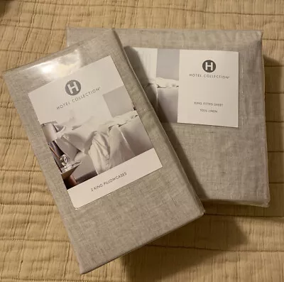 Sábana bajera King de lino Hotel Collection + dos fundas de almohada King natural. Marca  Foto 1 de 4