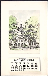 Calendario a strappo illustrazione chiesa 1934 piccolo calendario vintage made in USA - Foto 1 di 2