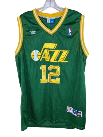 VINTAGE ADIDAS UTAH JAZZ JOHN STOCKTON JERSEY MENS SIZE 44 GREEN STITCHED Cover